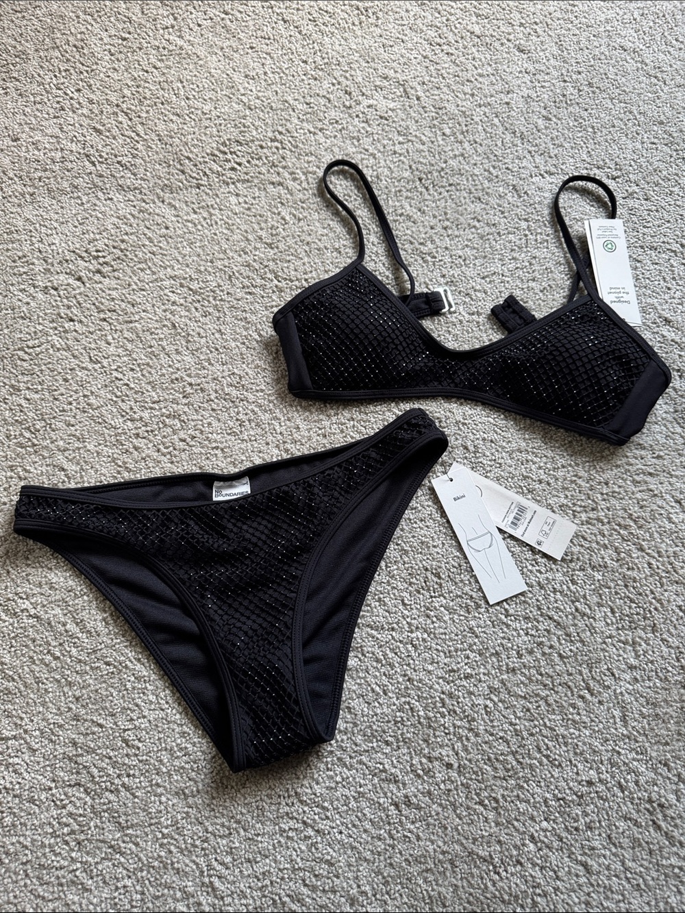 No Boundaries Black Sparkle Bikini Set